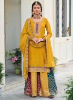 Georgette Yellow Party Wear Sequins Work Plazzo Suit